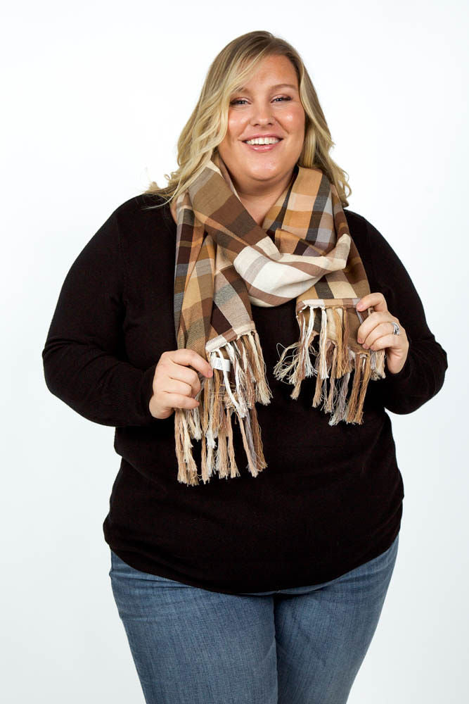 PATCHED PLAID WRAP with FRINGE plus-size - AMOUR781