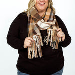 PATCHED PLAID WRAP with FRINGE plus-size - AMOUR781
