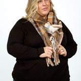 PATCHED PLAID WRAP with FRINGE plus-size - AMOUR781