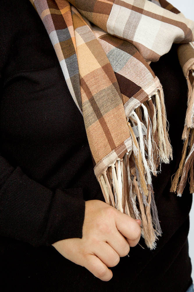 PATCHED PLAID WRAP with FRINGE plus-size - AMOUR781