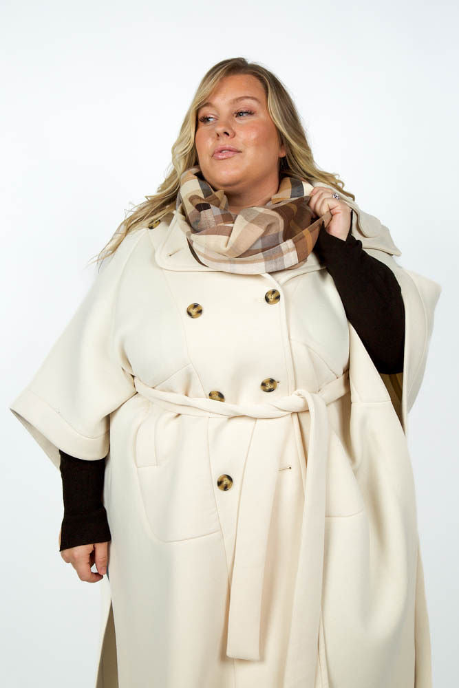 PATCHED PLAID WRAP with FRINGE plus-size - AMOUR781