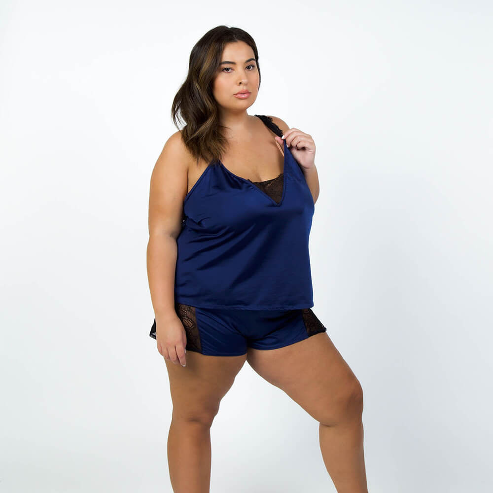 SASKIA SATIN and LACE CAMISOLE SET plus-size - AMOUR781