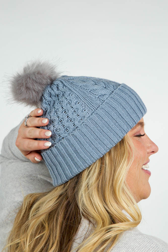 RECYCLED WISHBONE CABLE POM HAT plus-size - AMOUR781