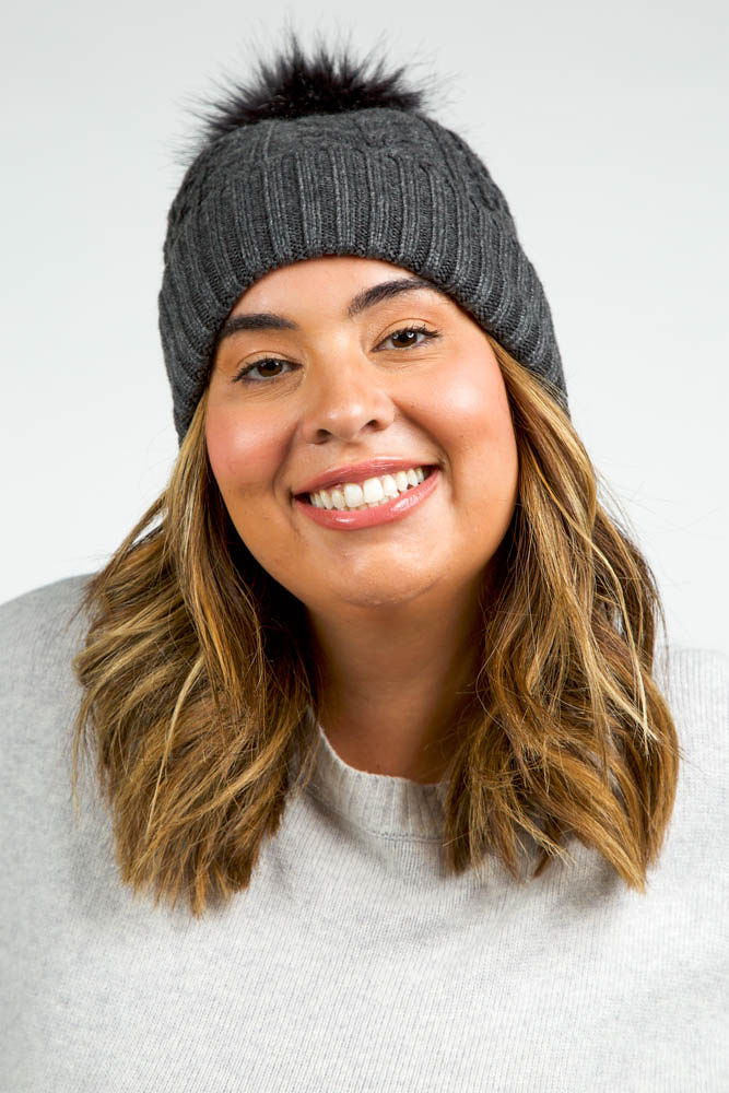 RECYCLED WISHBONE CABLE POM HAT plus-size - AMOUR781