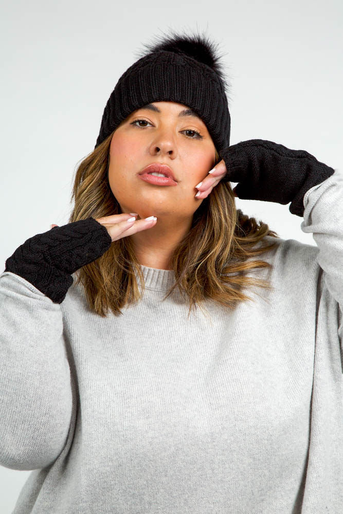 RECYCLED WISHBONE CABLE HANDWARMERS plus-size - AMOUR781