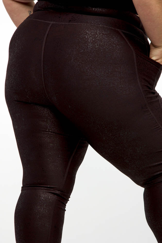 FOIL HIGH WAIST LEGGINGS WITH SIDE POCKETS - AMOUR781
