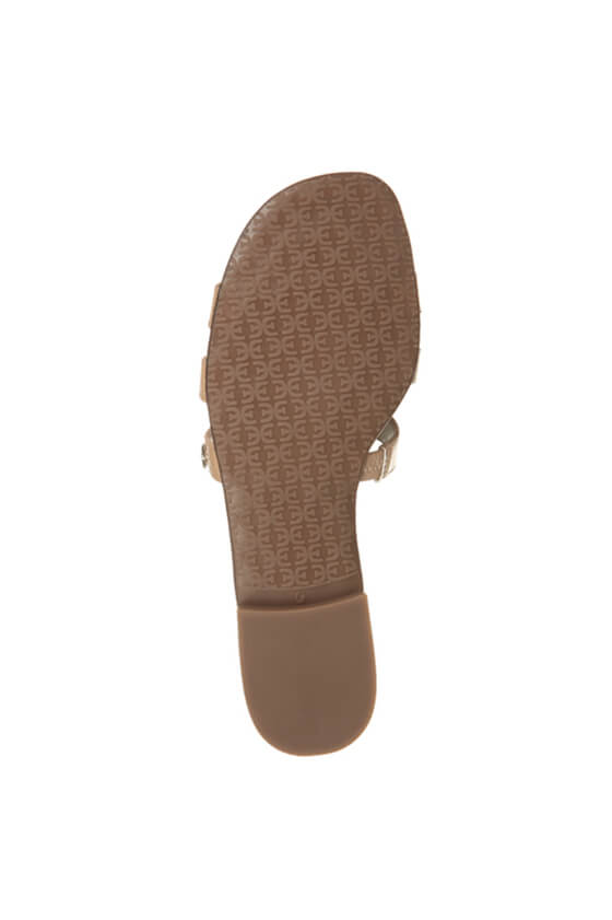 Bay slide sandal in Almond patent leather designed by Sam Edelman