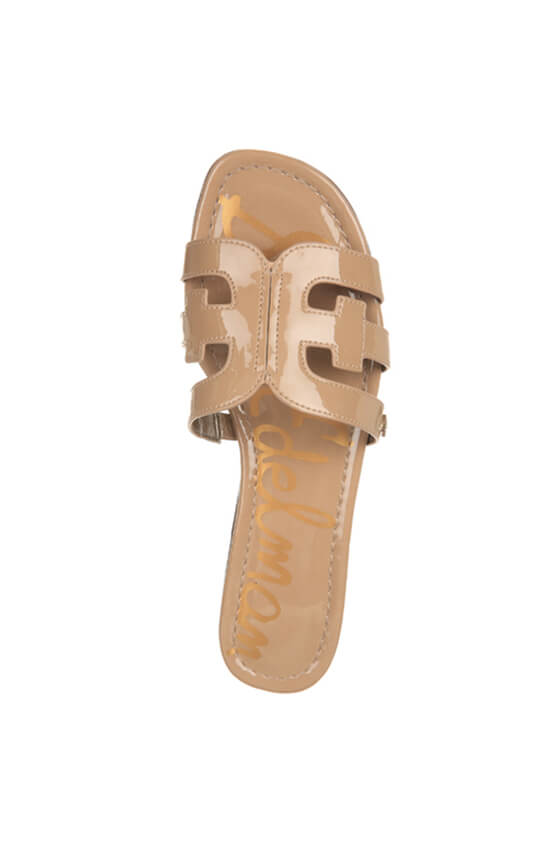 Bay slide sandal in Almond patent leather designed by Sam Edelman