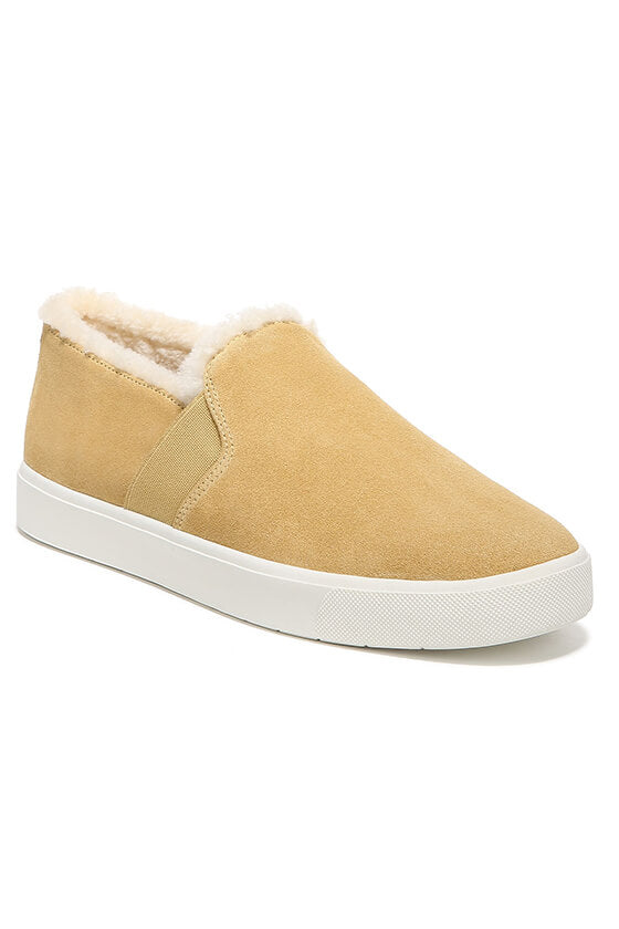 Blair Shearling Sneaker in Butterscotch Suede Leather designed by Vince
