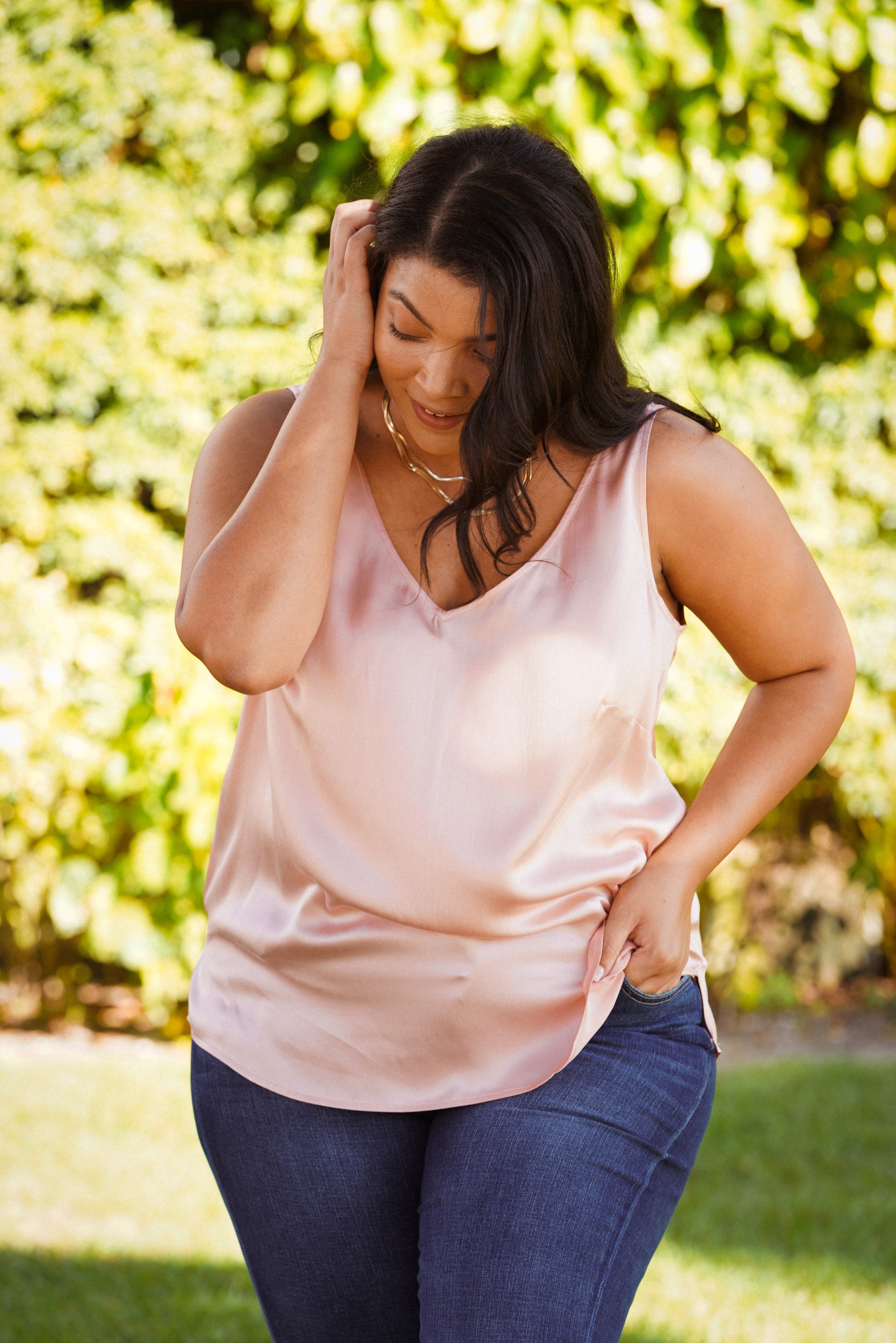 V-NECK SILK TANK plus-size - AMOUR781