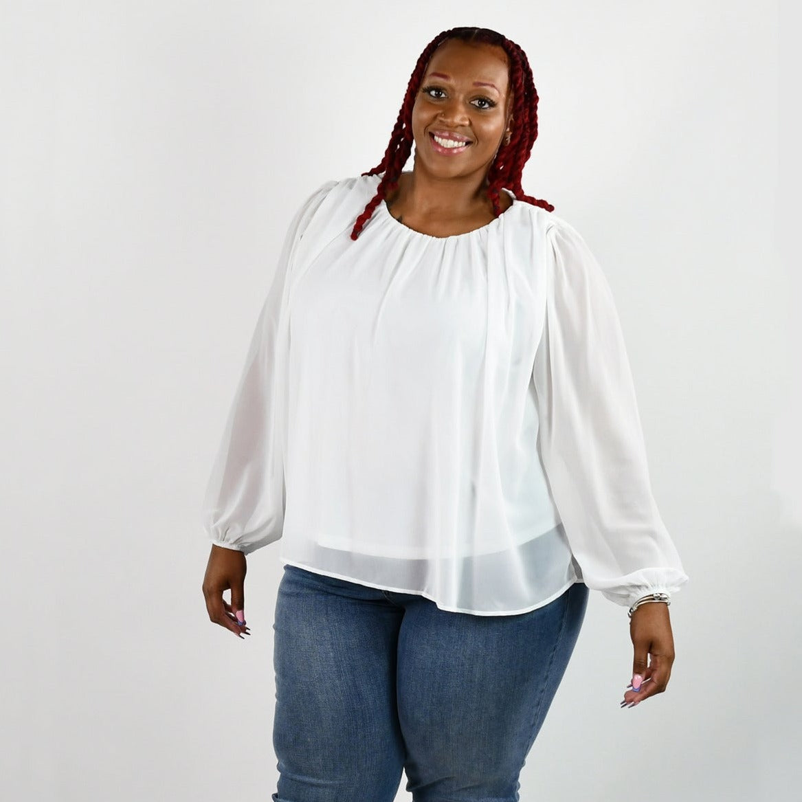 TOP WITH ROUND NECK AND SHEER SLEEVES plus-size - AMOUR781