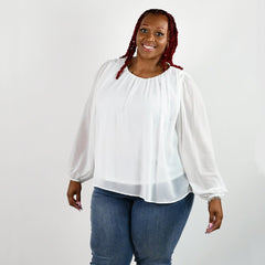TOP WITH ROUND NECK AND SHEER SLEEVES plus-size - AMOUR781