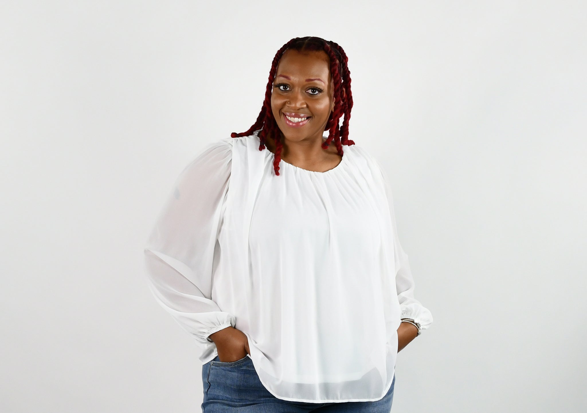 TOP WITH ROUND NECK AND SHEER SLEEVES plus-size - AMOUR781