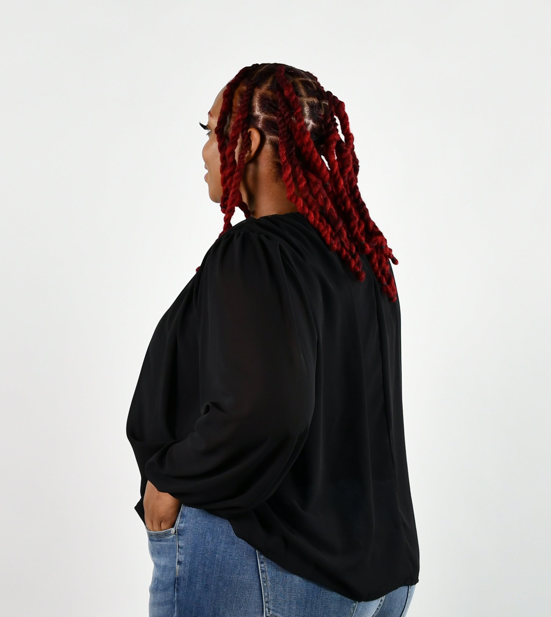 TOP WITH ROUND NECK AND SHEER SLEEVES plus-size - AMOUR781