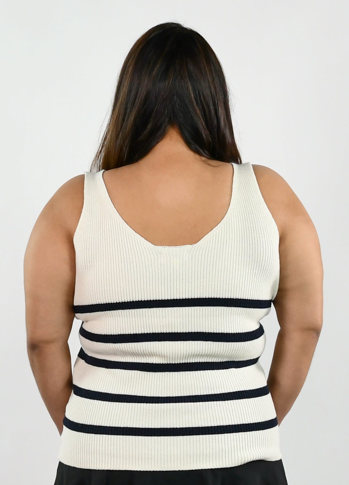 STRIPE V-NECK SLEEVELESS TOP plus-size - AMOUR781