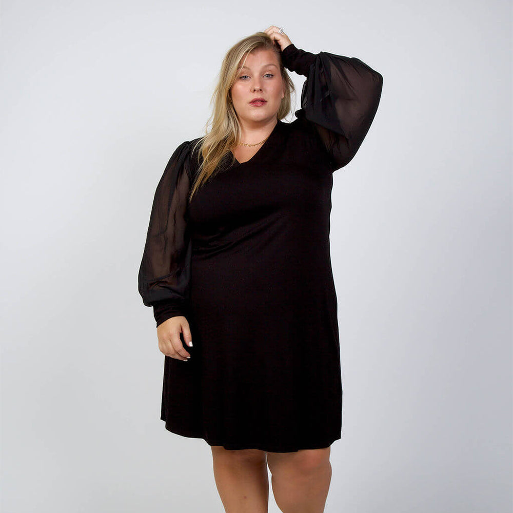 karen kane sheer blouson sleeve dress Puff Sleeve Bias Dress