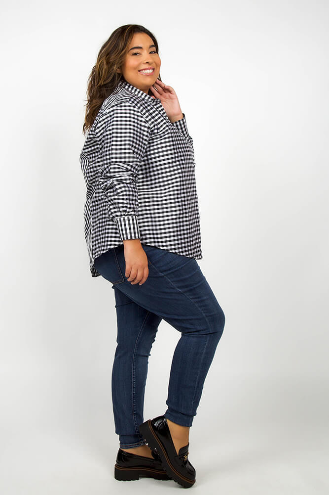 The Kat Shirt in Black and White Plaid designed by Jill McGowan