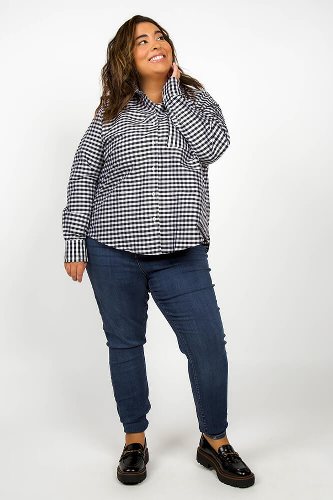 The Kat Shirt in Black and White Plaid designed by Jill McGowan