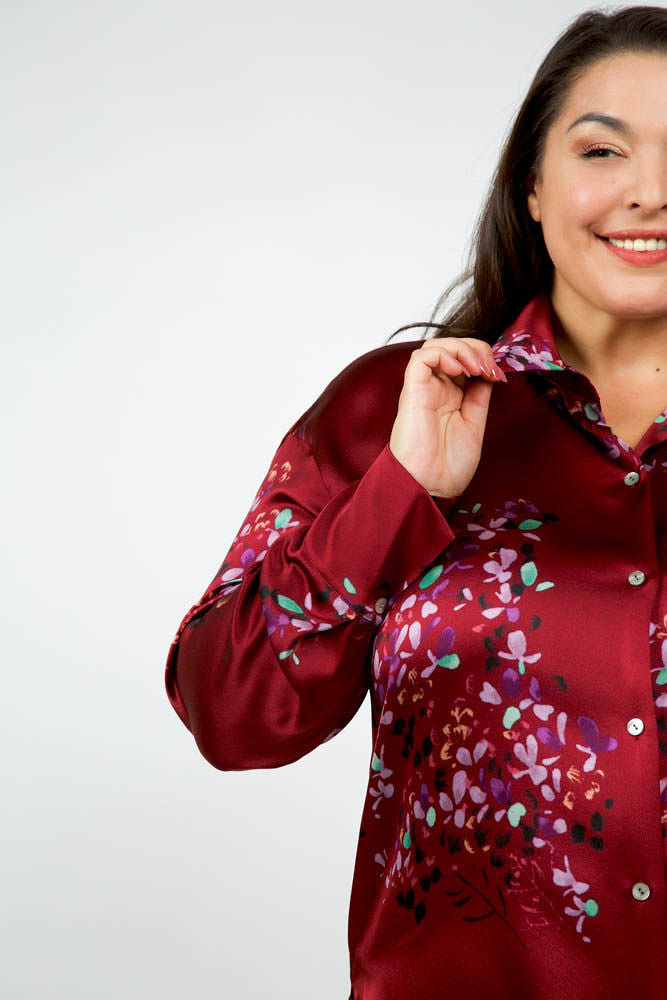 SILK FORSYTHIA LONG SLEEVE RUCHED BLOUSE plus-size - AMOUR781