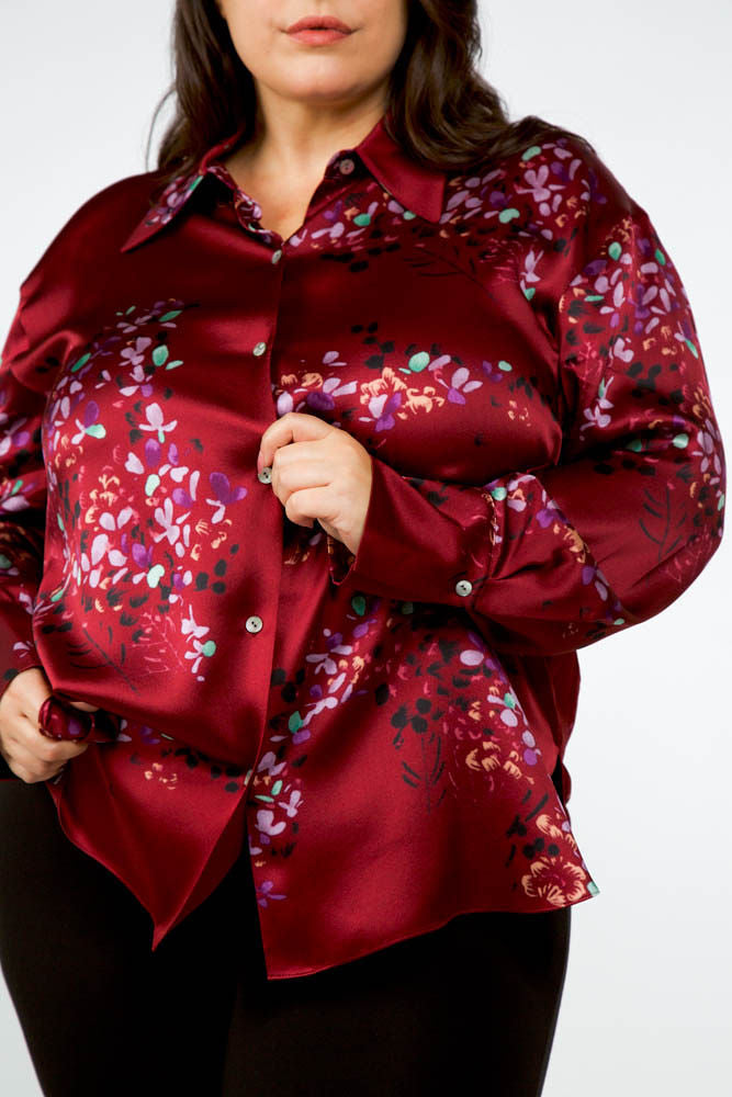 SILK FORSYTHIA LONG SLEEVE RUCHED BLOUSE plus-size - AMOUR781
