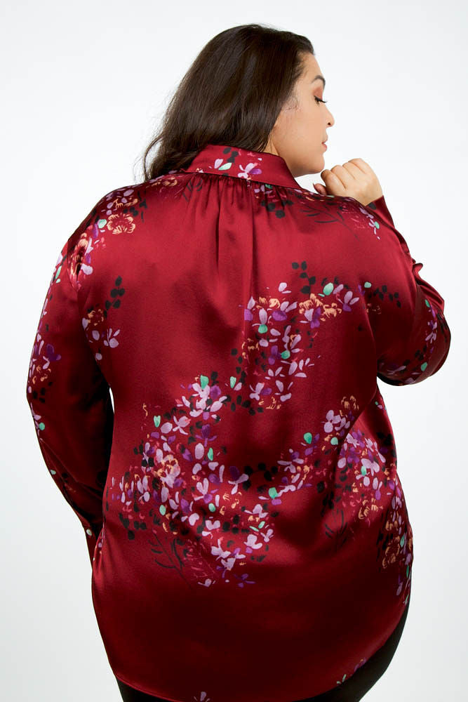 SILK FORSYTHIA LONG SLEEVE RUCHED BLOUSE plus-size - AMOUR781