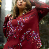 SILK FORSYTHIA LONG SLEEVE RUCHED BLOUSE plus-size - AMOUR781